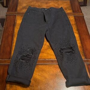 Express Black Skinny Jeans with Distressed Details